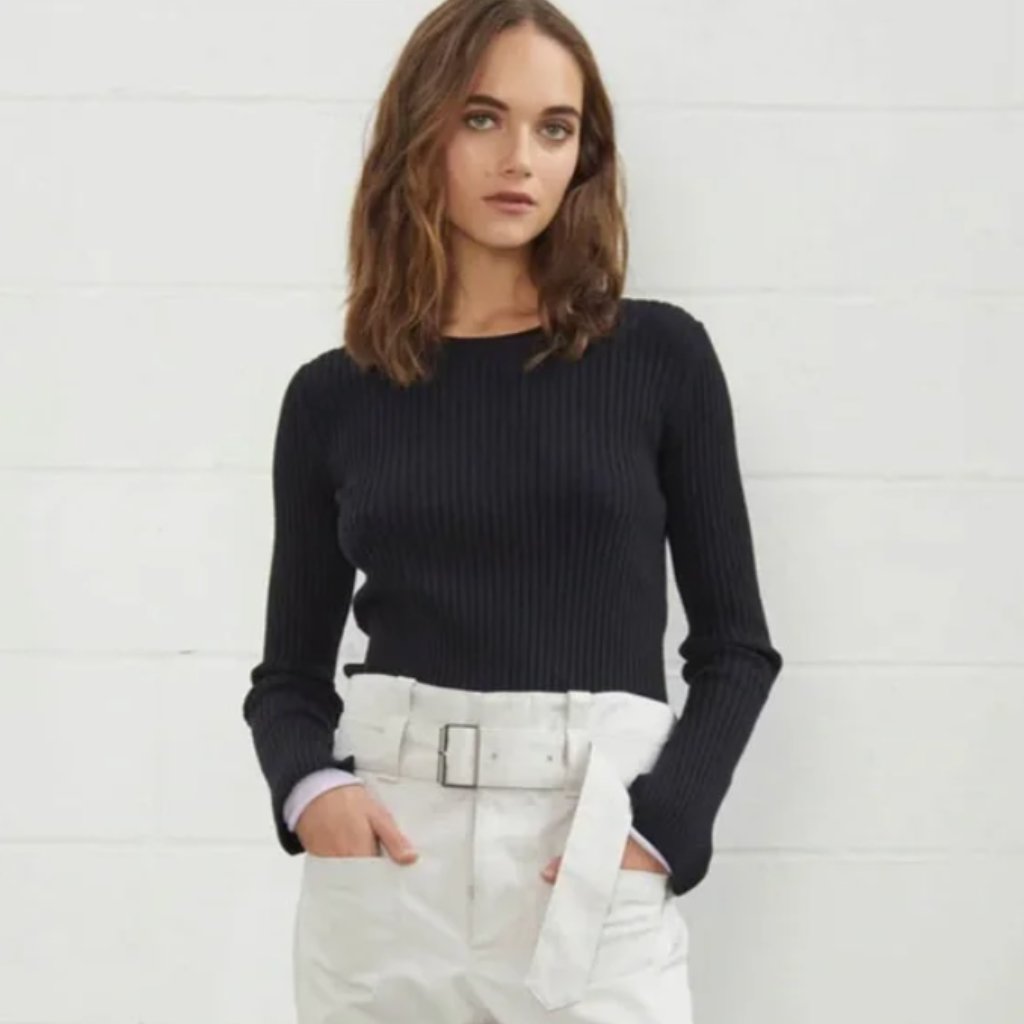 We-Ar4 The Mercer Knit Navy Ribbed Crewneck Sweater Size L Nwt